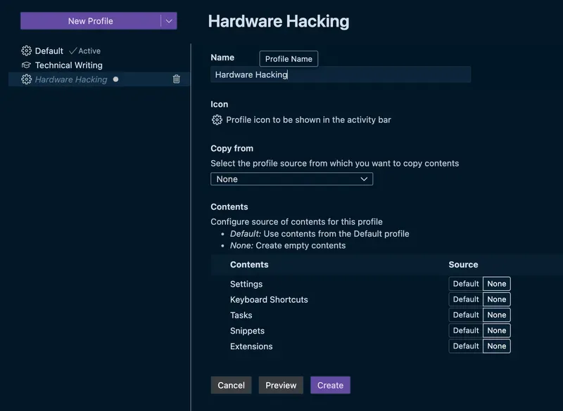 Creating a New Profile