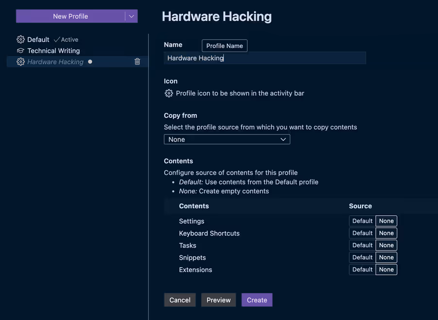 Creating a New Profile