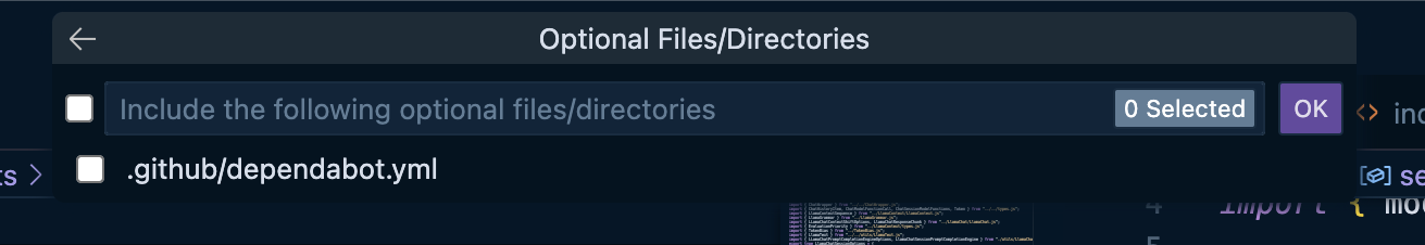 Dialog for selecting optional configuration files