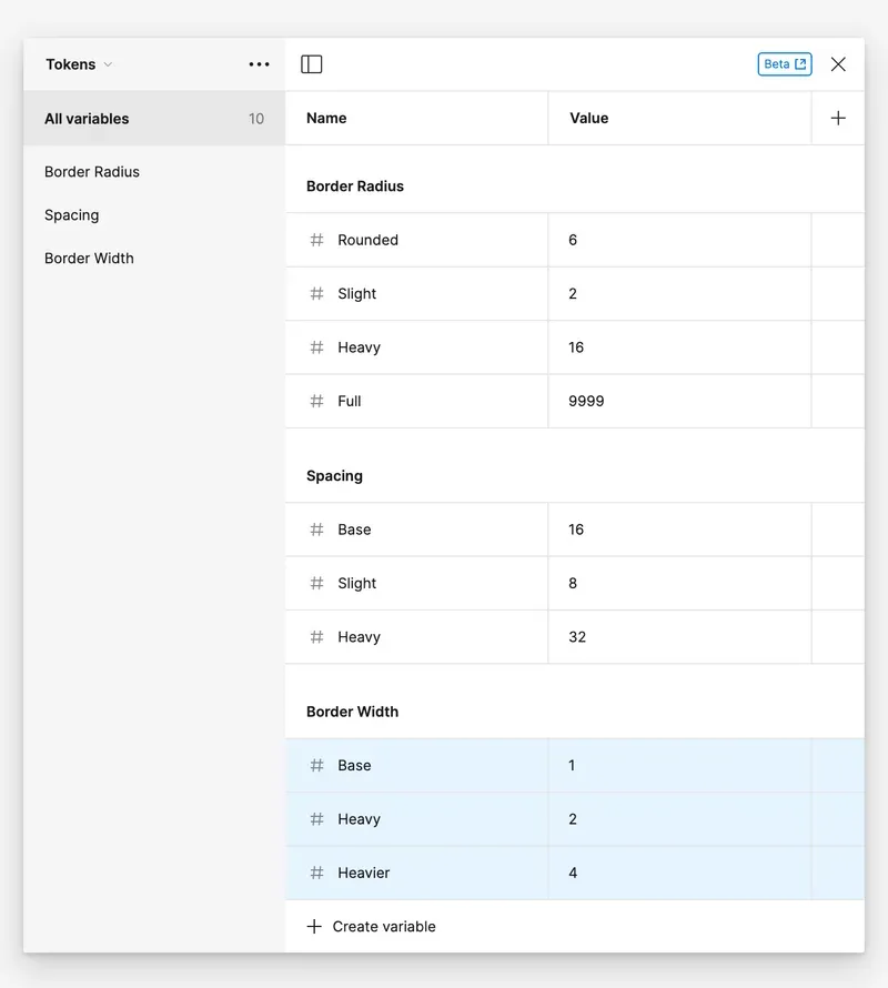 Border width and border radius tokens