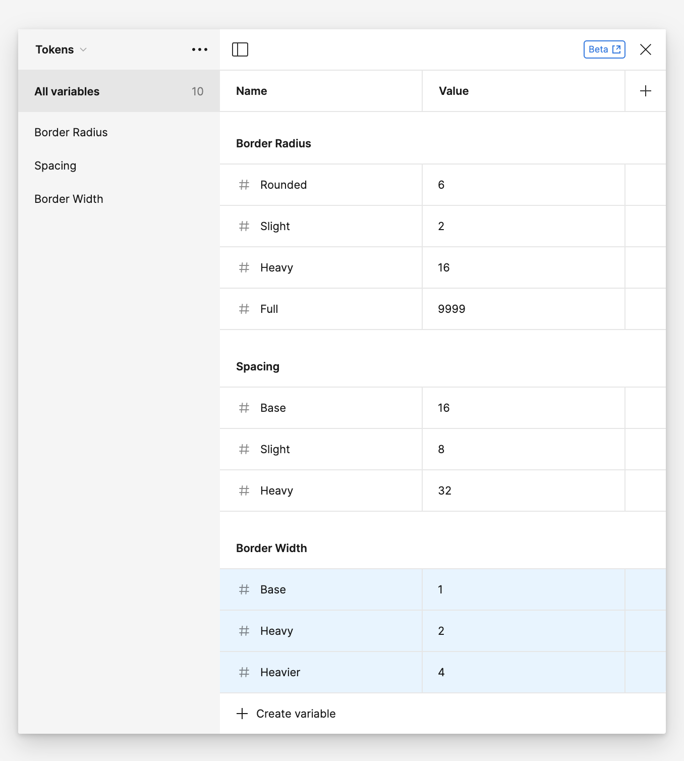 Border width and border radius tokens