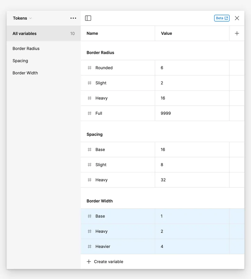 Border width and border radius tokens