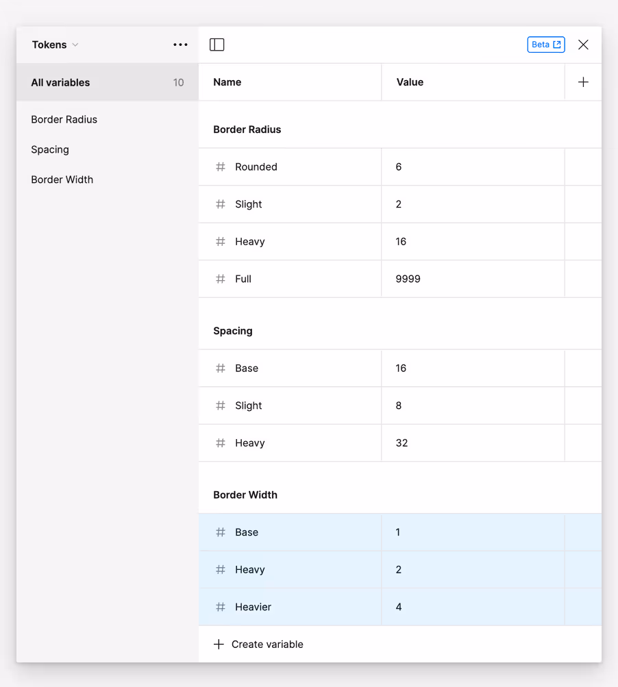 Border width and border radius tokens