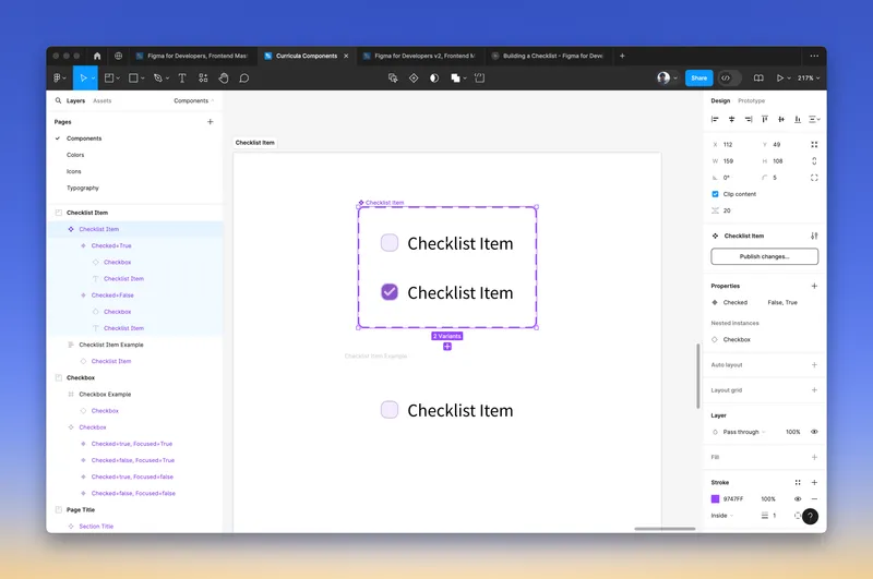 Variants of the checklist item component