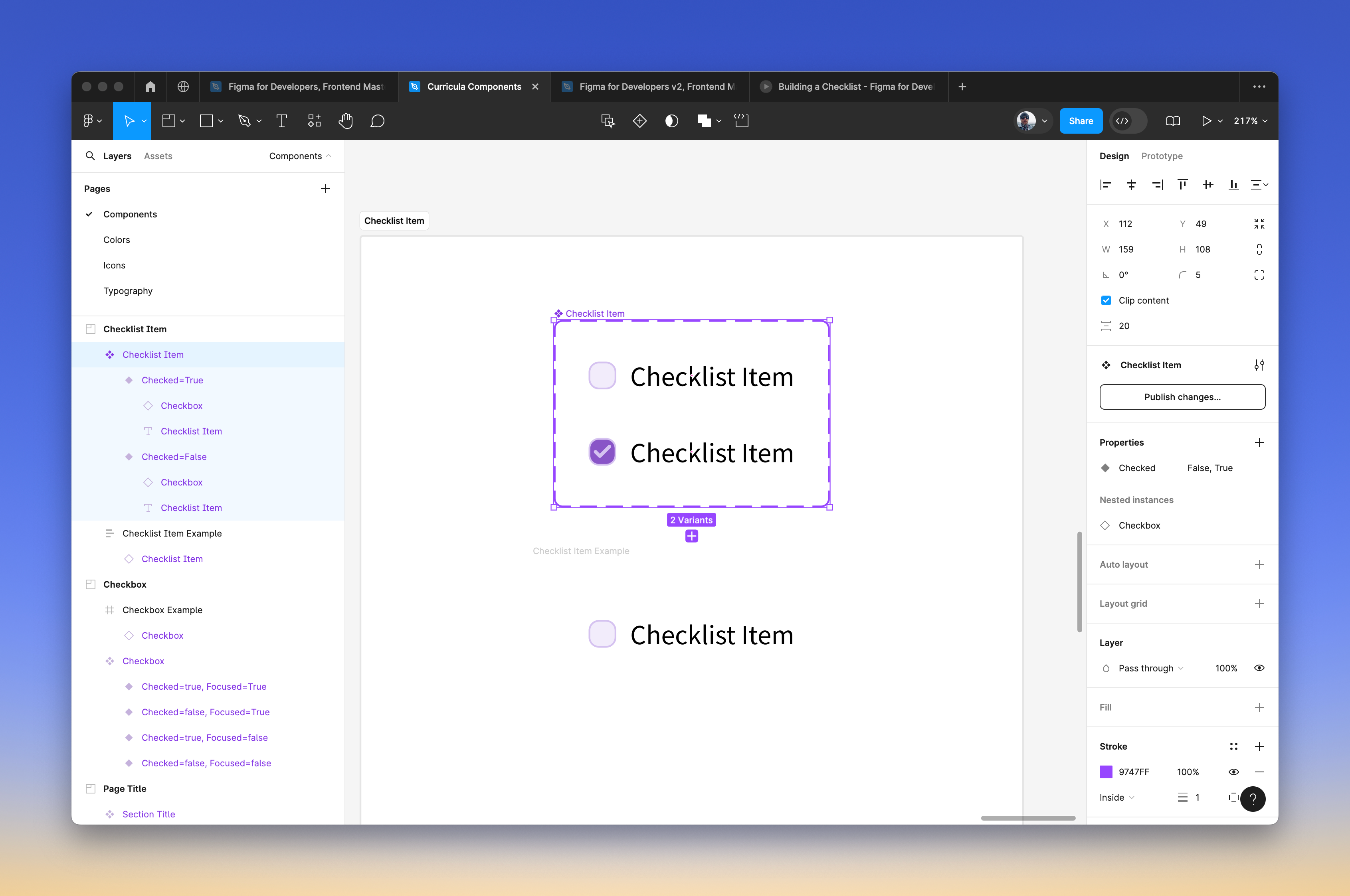 Variants of the checklist item component