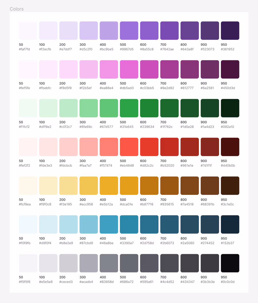 A color palette generated using the Tailwind CSS Color Generator Function
