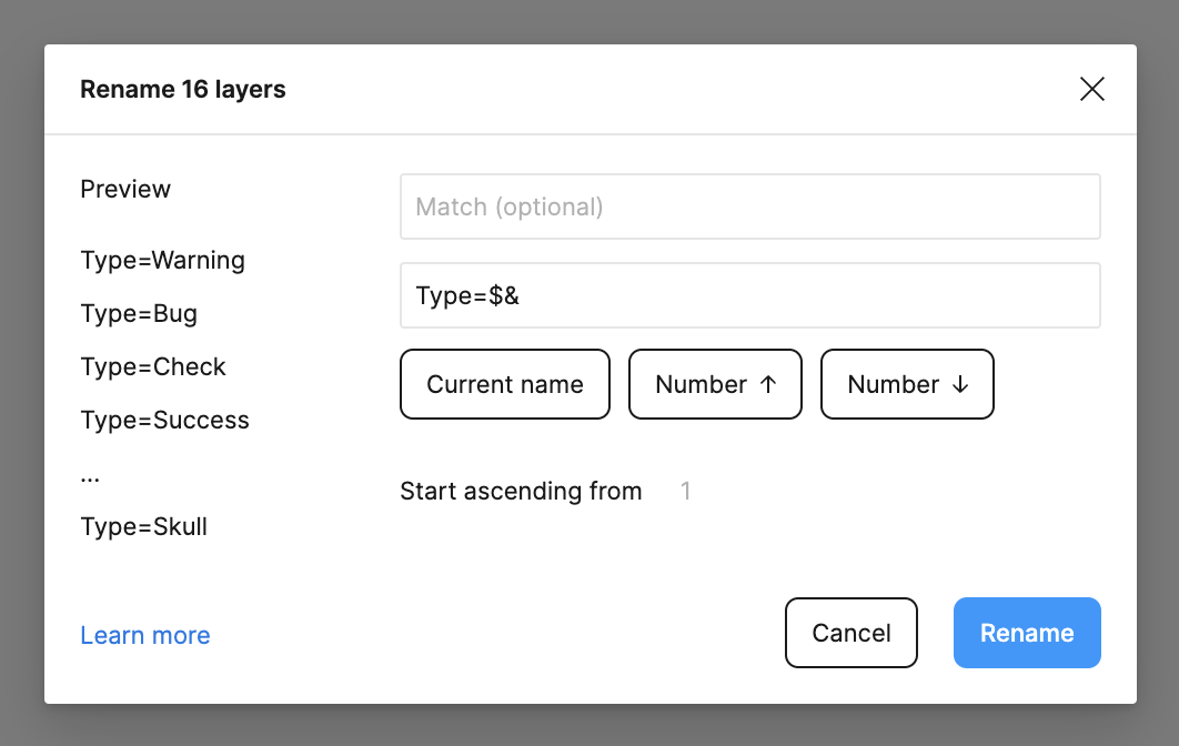 Bulk rename the icons
