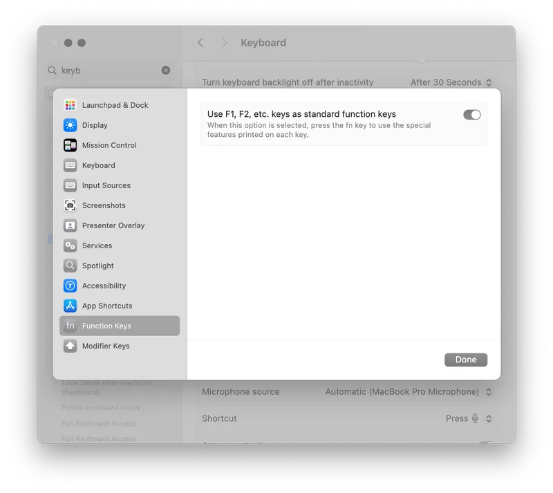 Use Function Keys as Standard Function Keys