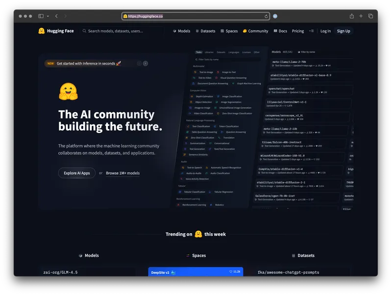 The Hugging Face website