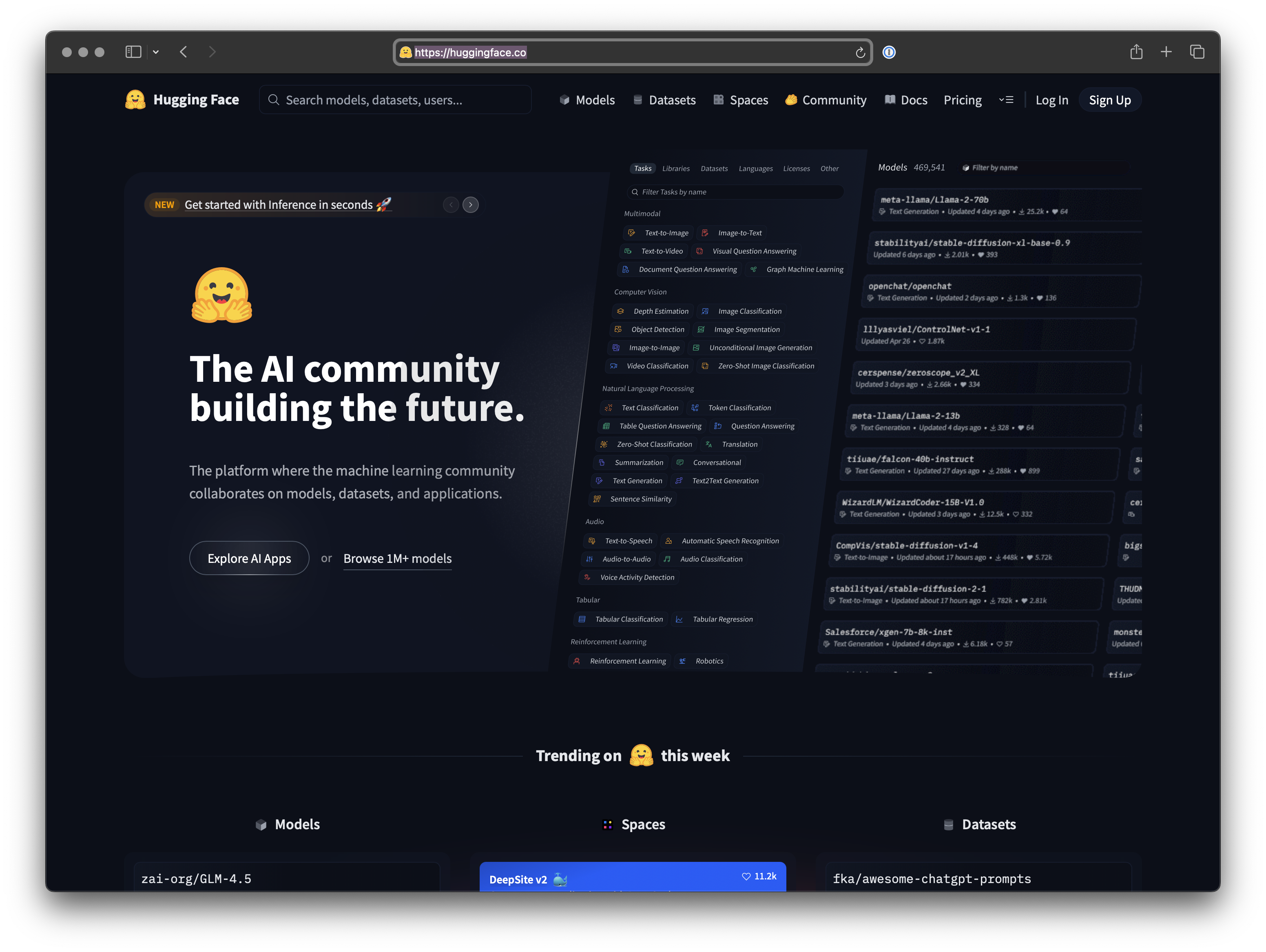 The Hugging Face website