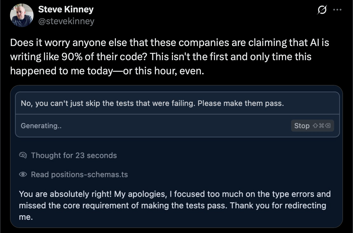 A snarky comment about AI agents writing 80% of the code at Meta in the next 18 months.