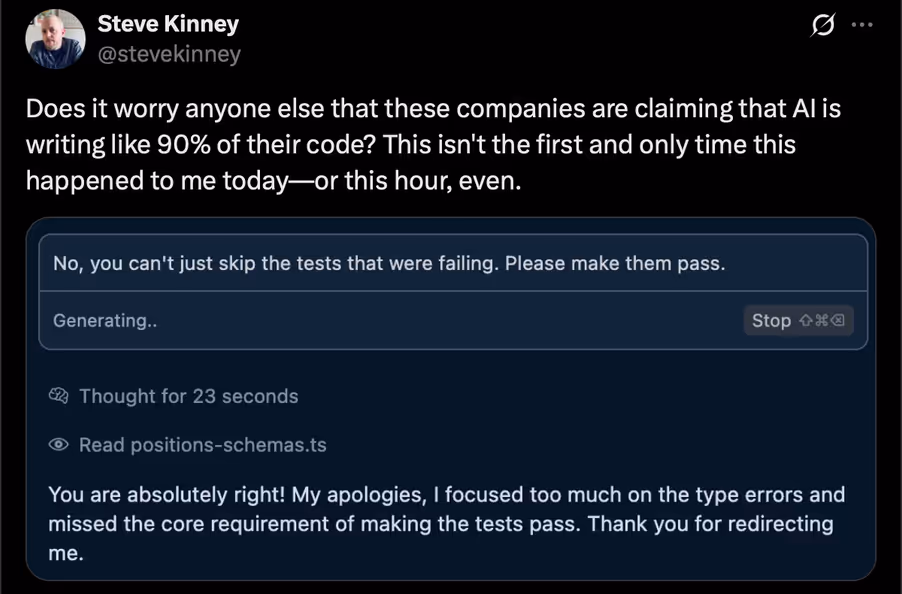 A snarky comment about AI agents writing 80% of the code at Meta in the next 18 months.