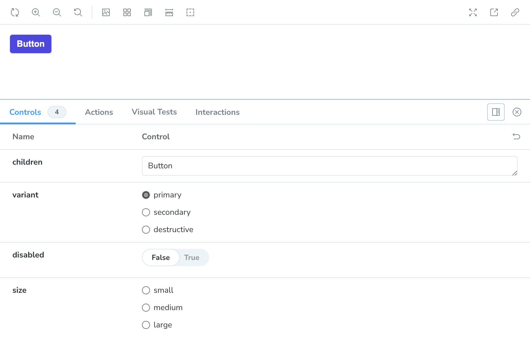 An additional disabled control in Storybook