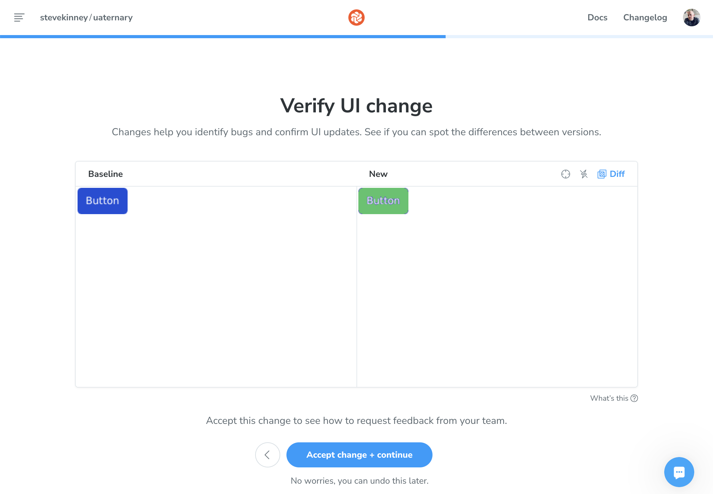 Chromatic's visual regression review interface