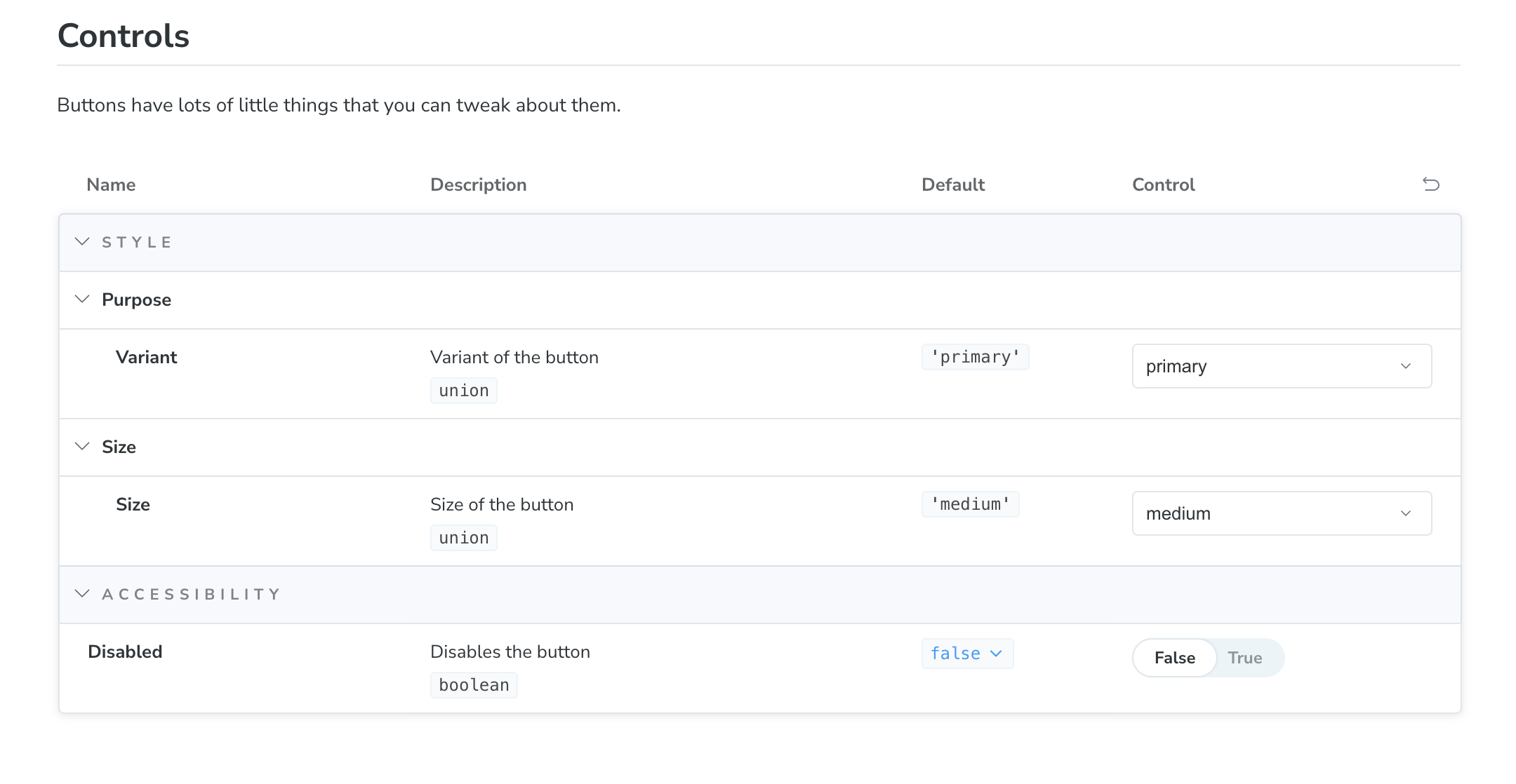Figma controls with categories and subcategories