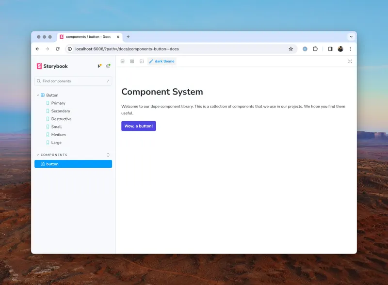 A basic MDX documentation page in Storybook