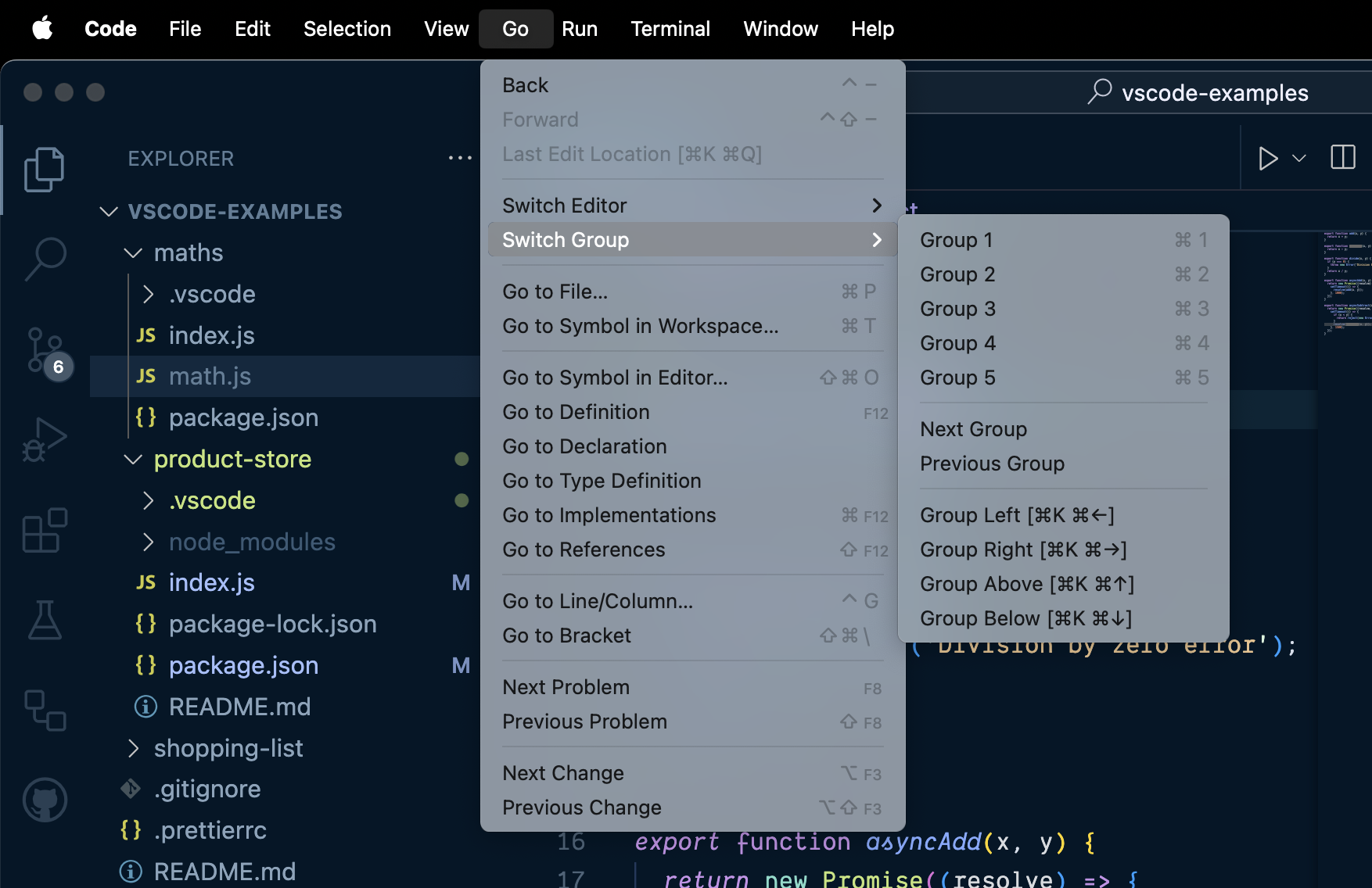 Switch Groups in Visual Studio Code