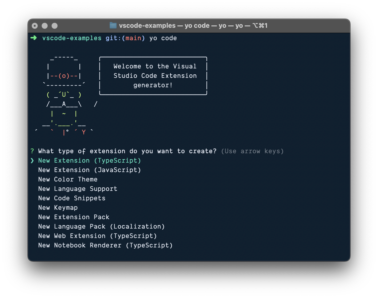 Running the Yeoman generator for a Visual Studio Code extension