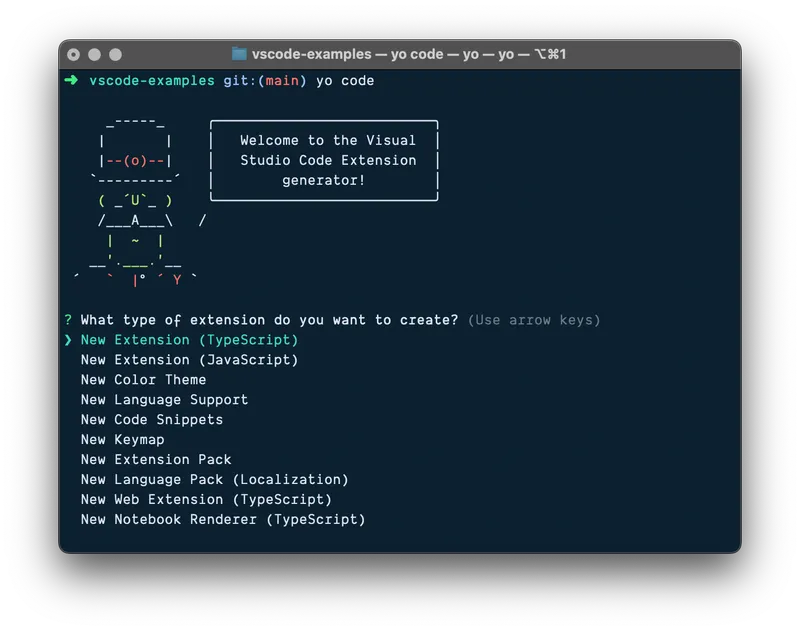 Running the Yeoman generator for a Visual Studio Code extension